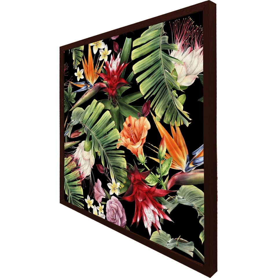 image 1 of Tropical flowers & plant leaves (Picutre Frame) Brown | XL