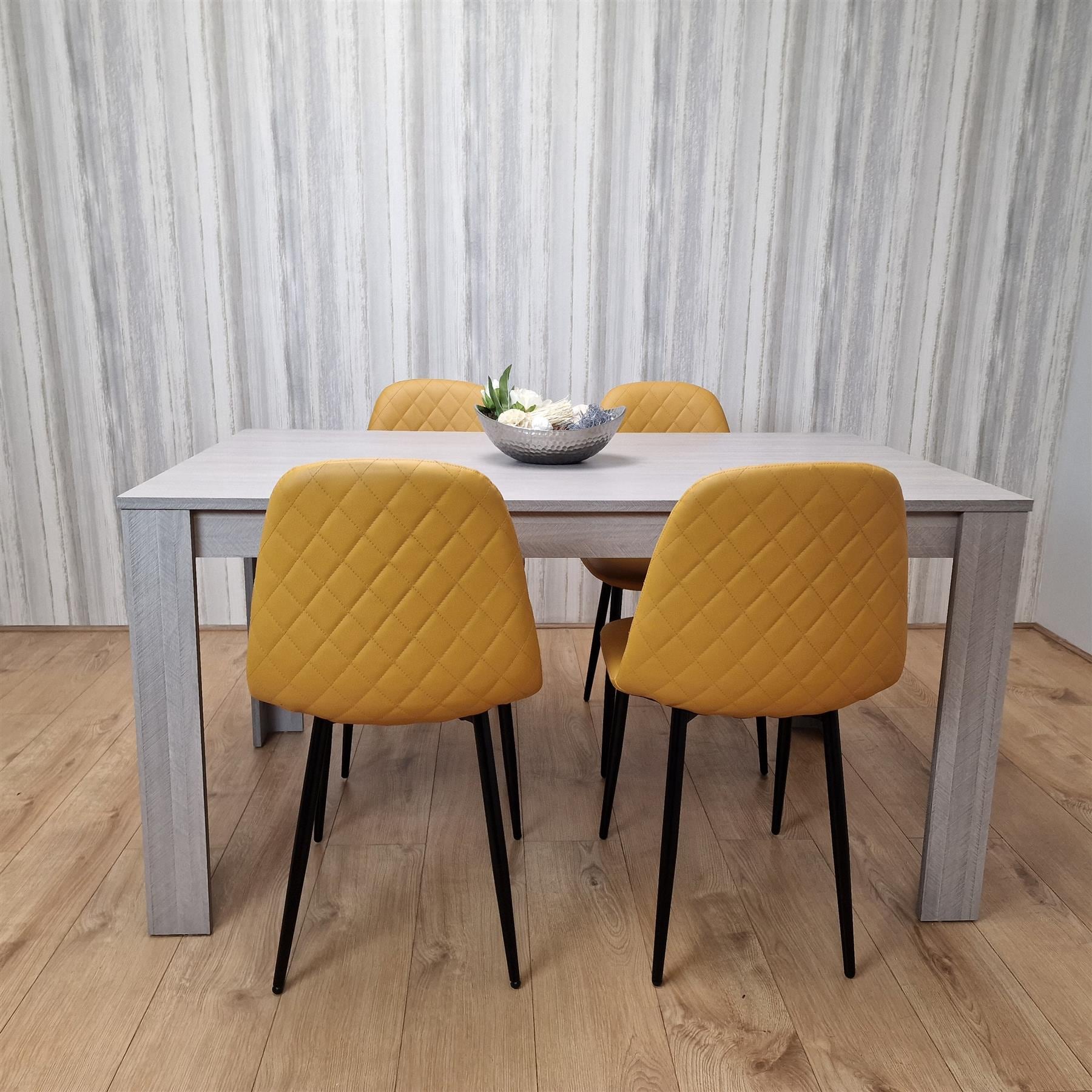 Kosy Koala Dining Table Set With 4 Mustard Gem Pattern Chairs Dining Room Furniture