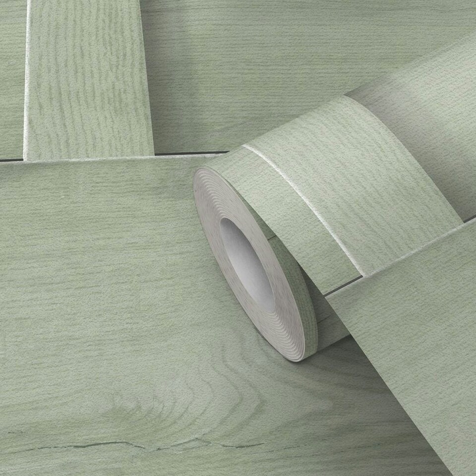image 1 of World of Wallpaper Harrow Wood Panel Wallpaper - Sage Green - 10.05m x 0.53m Green