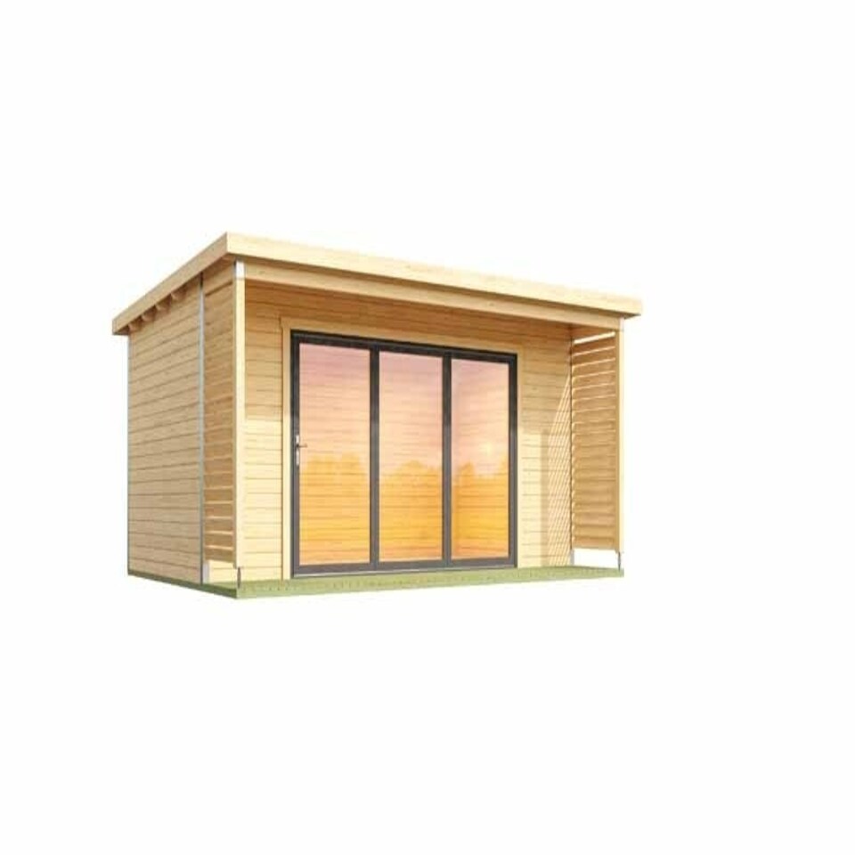 image 1 of Liverpool 3-Log Cabin, Wooden Garden Room, Timber Summerhouse, Home Office - L580 x W430 x H239.4 cm Brown
