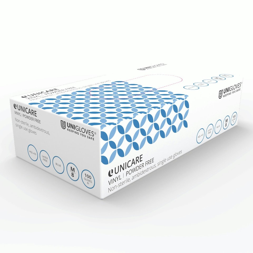 image 1 of Unigloves Unicare Blue Vinyl Box of 100 Gloves