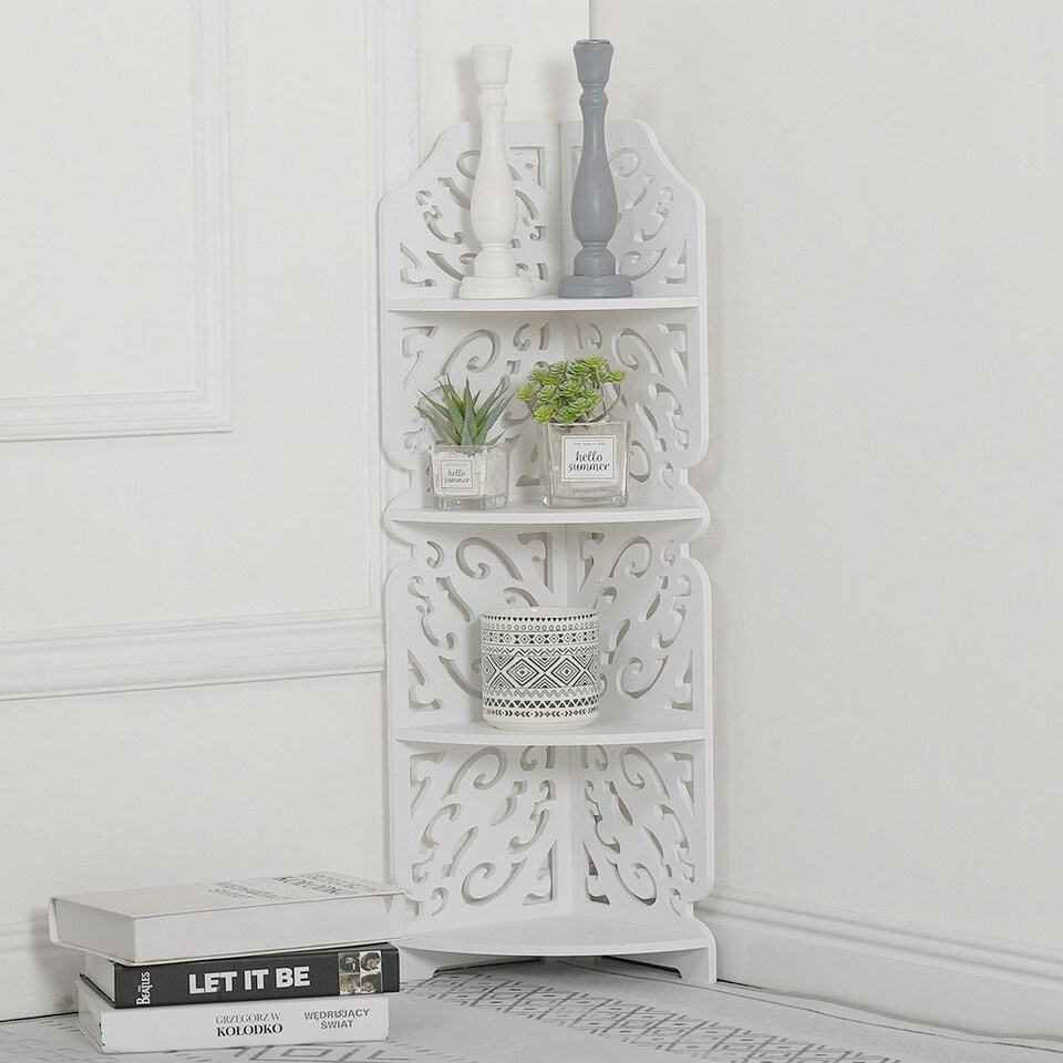 image 1 of Living and Home 4-Tier White Corner Plant Display Stand