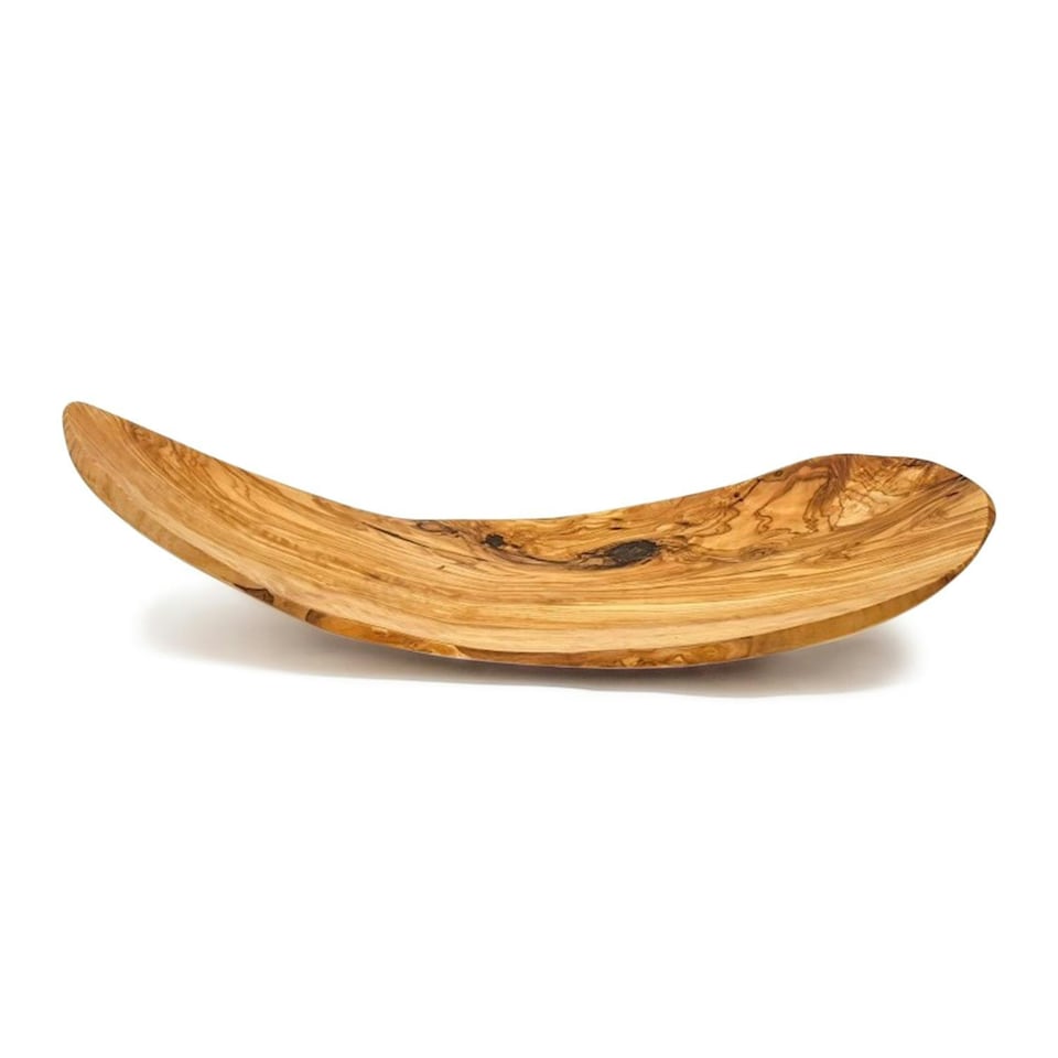image 1 of Verano Spanish Ceramics Olive Wood Curved Floating Fruit Basket - 40cm Brown