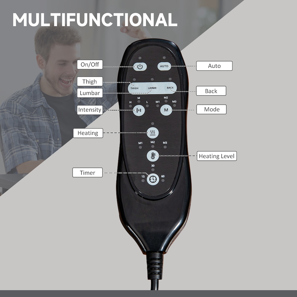 image 1 of Vinsetto Office Chair with Massage and Heat, Microfibre Reclining Computer Desk Chair with Footrest and Adjustable Height, Swivel Wheels for Home Office, Grey