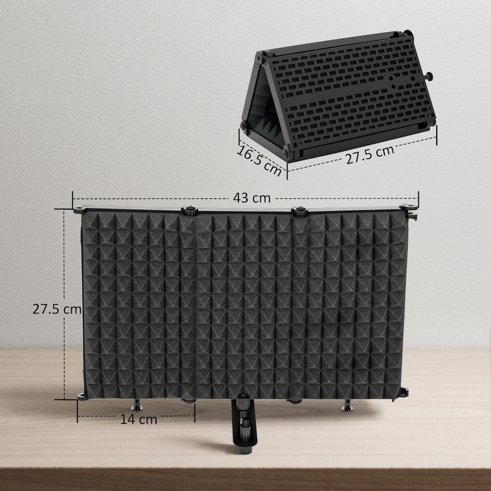 image 1 of HOMCOM Studio Microphone Isolation Shield, Foldable Adjustable Recording Studio Equipment, 3-Panel High Density Absorbent Foam Shield with Threaded Mount, Black