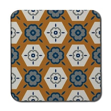 Rust orange background with gray, navy blue and beige (Coaster)