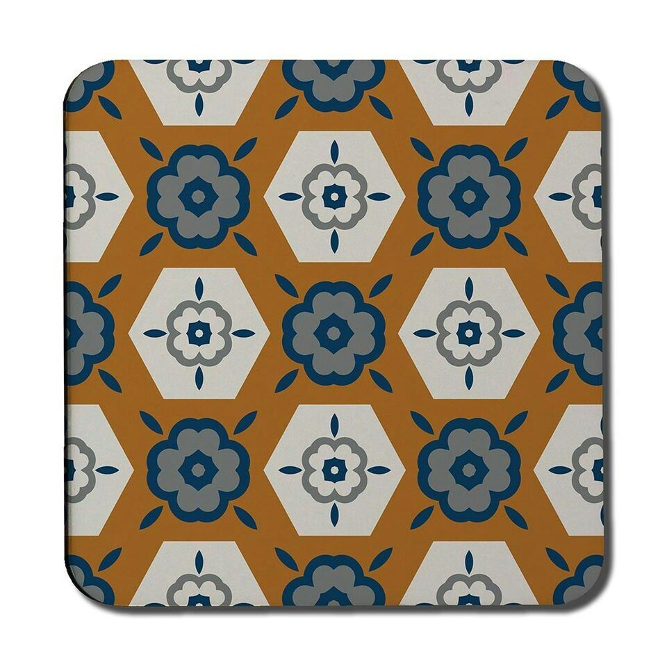 image 1 of Rust orange background with gray, navy blue and beige (Coaster)