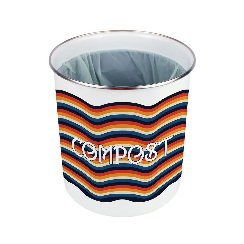 image 1 of Retro Waves Compost Caddy - Metal 2L Decorative Kitchen Food Waste Bin