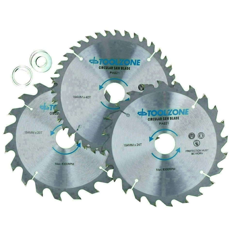 image 1 of 184mm TCT Circular Saw Blades Coarse - Fine 20 24 40 Teeth + Adaptor Rings 60pc
