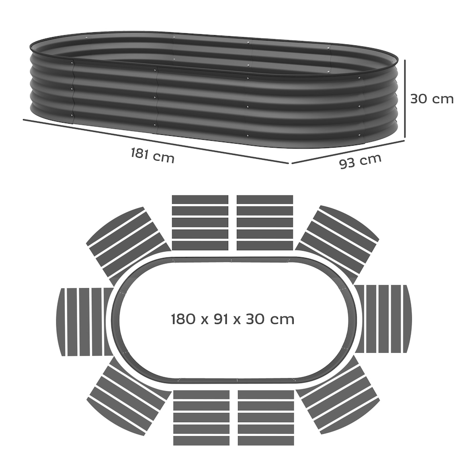 image 1 of Outsunny Set of 2 Raised Beds for Garden with Metal Plant Stakes, Dark Grey | Grey | Dark Grey