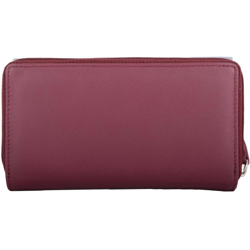 image 1 of Soft Leather RFID Protected Tri- Fold Coin / Credit Card Purse Red | Cranberry/Cloud