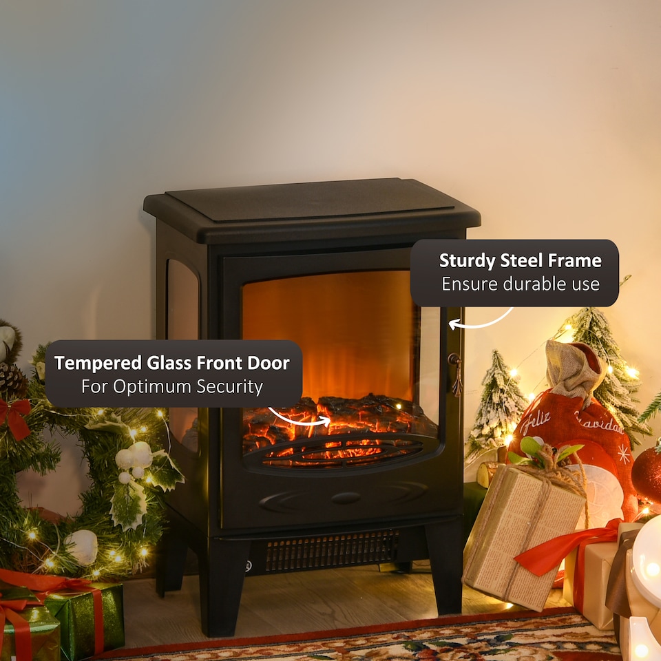 image 1 of HOMCOM 900W/1800W Freestanding Electric Fireplace w/ Adjustable Artificial Flame