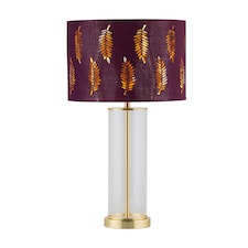 Aura - Satin Brass Table Lamp with Burgundy Fern Cut Out Shade