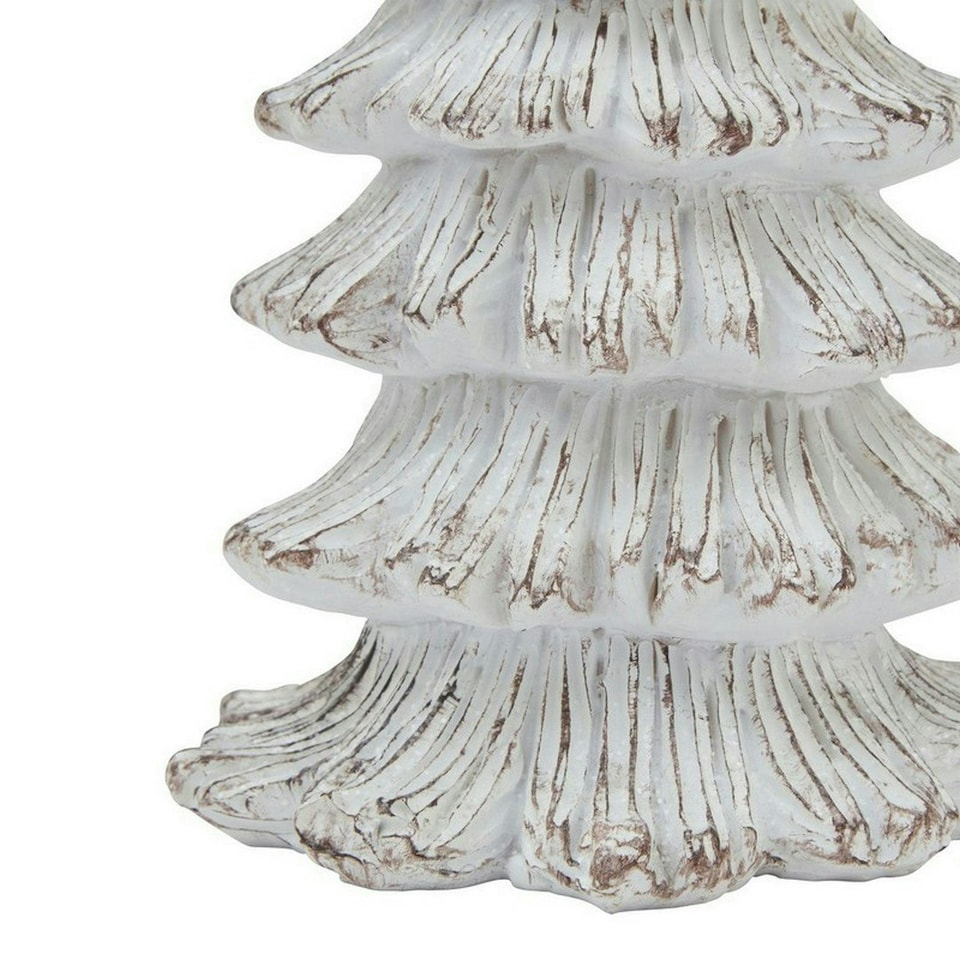 image 1 of Medium Snowy Fir Tree Sculpture - Resin - L14 x W14 x H25 cm - White