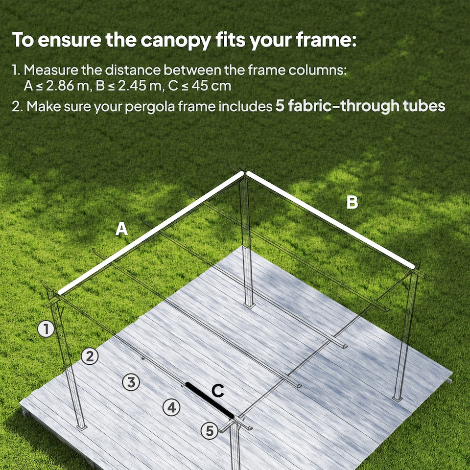 image 1 of Outsunny Retractable Pergola Roof, Sun Shade Cover Top Only, UV30 Protected 2.86 x 2.45 m Replacement Canopy Fabric for 3 x 2 m Pergola Frame, Coffee