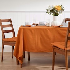 Homescapes Burnt Orange Cotton Tablecloth - 137 x 228 cm Orange