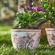 image 1 of Vintage Floral Patterned Ceramic Planter Cream