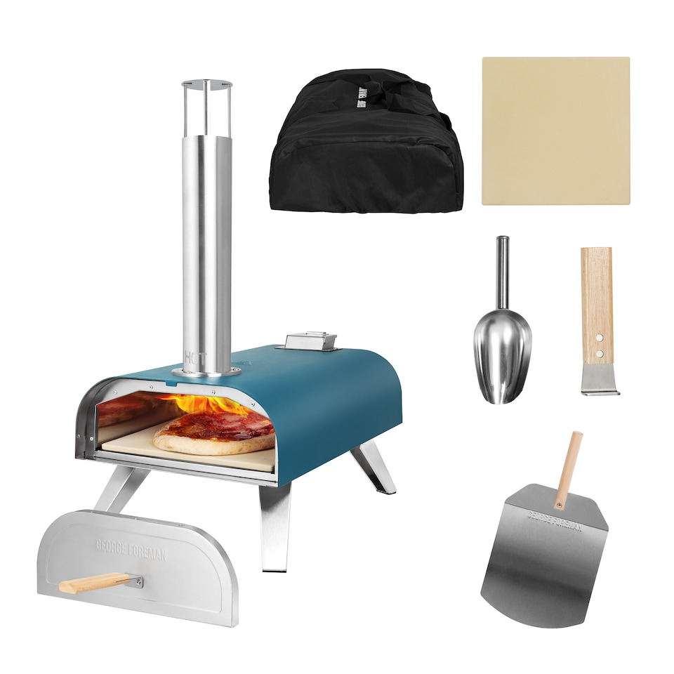 image 1 of George Foreman 12inch Teal Wood Pellet Pizza Oven with Paddle & Carry bag GFWPPO1BLPC