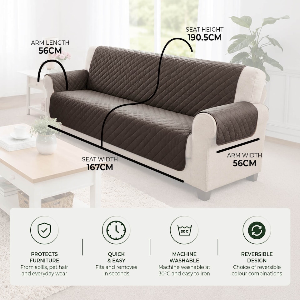 image 1 of Coopers Of Stortford 3 Seater Sofa Cover Quilted Washable Furniture Protector