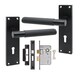 image 2 of Golden Grace Victorian T-Bar Linear Design Lock Door Handle Set Matt Black Finish with 2.5in 3 Lever Lock - 150 x 40mm
