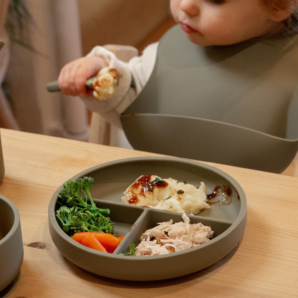 image 1 of Tiny Dining Baby Silicone Weaning Bib - Silver Sage | Green | Silver Sage