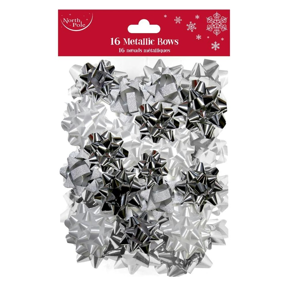 image 1 of Pack of 16 Silver Mix Metallic Christmas Bows