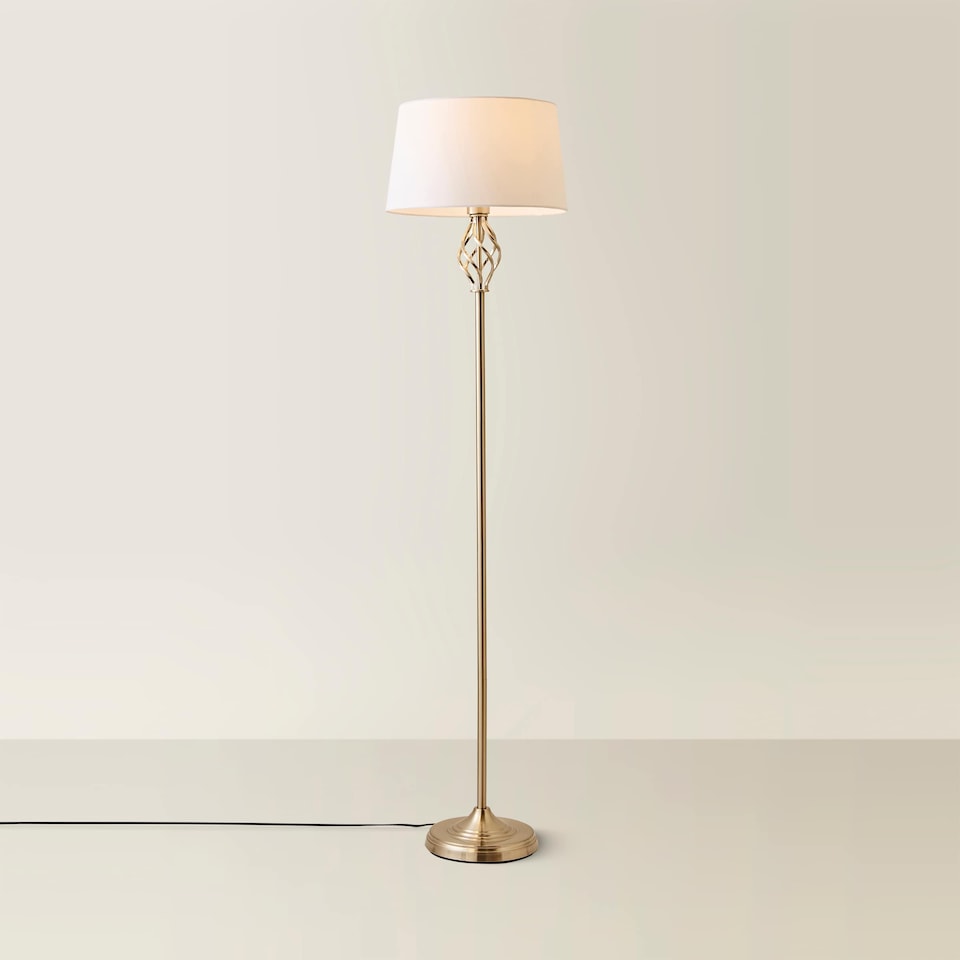 image 1 of ValueLights Memphis Twist Silver Floor Lamp White Taper Shade
