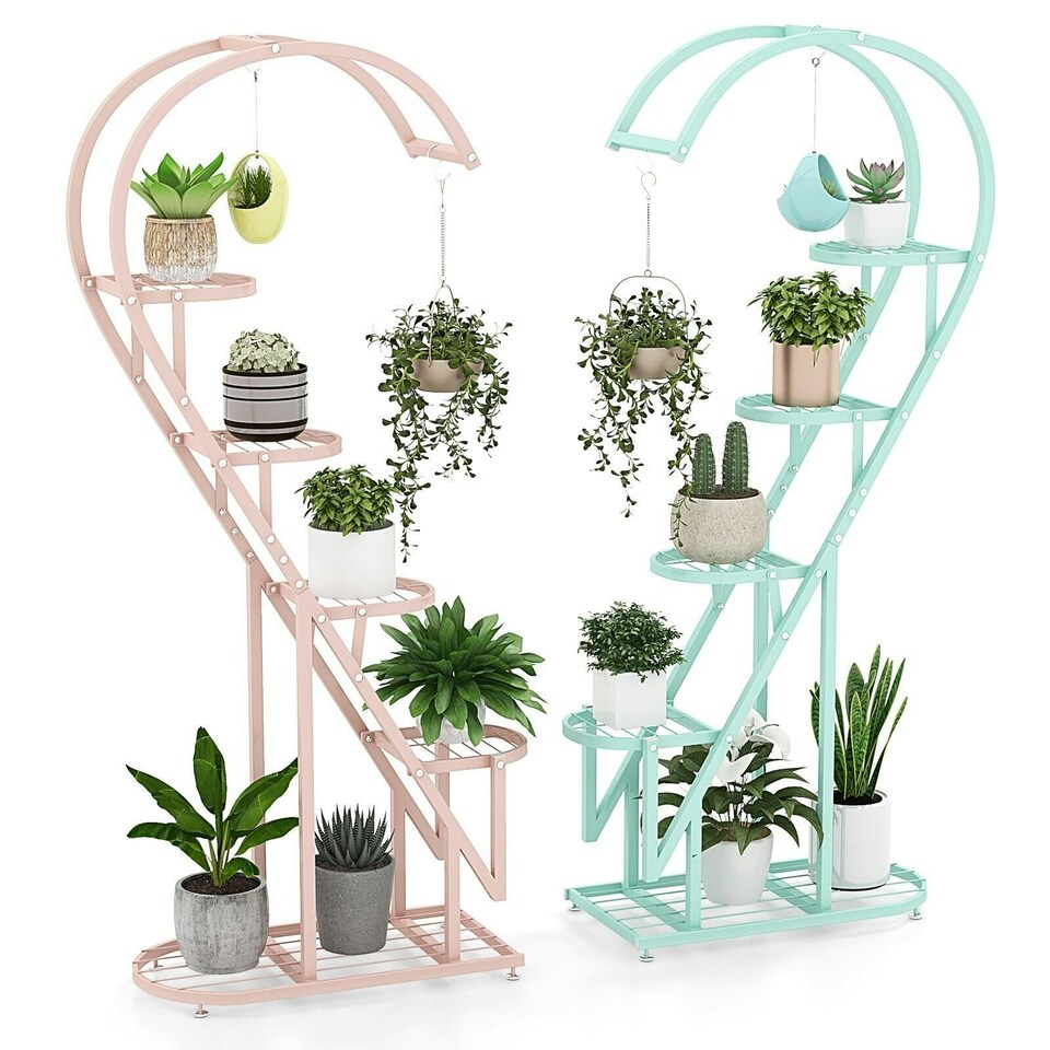 image 1 of COSTWAY 5 Tier Plant Stand Heart-shaped Ladder Shelf | Pink