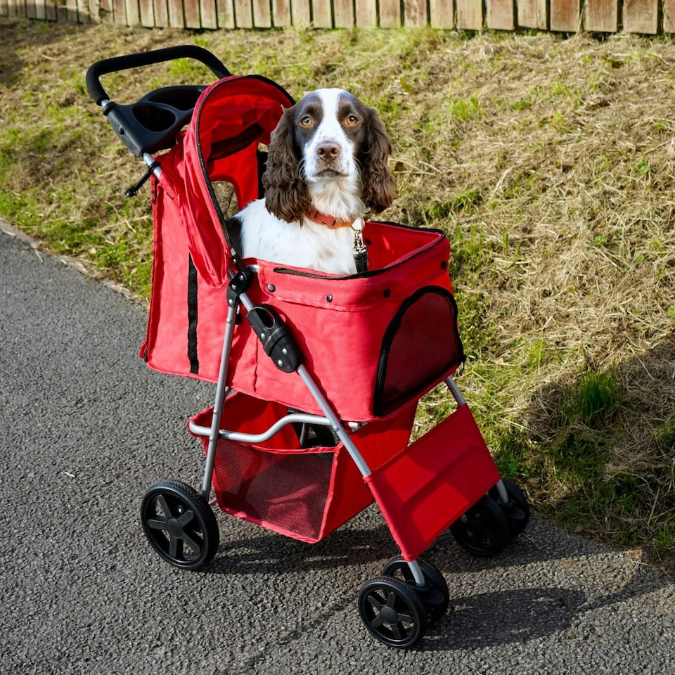 image 1 of Pet Stroller with Rain Cover – Red | Multi | One Size