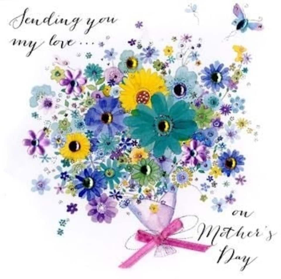 image 1 of Second Nature Handmade Mother's Day Card In Bloom Range Bouquet in Green and Yellow