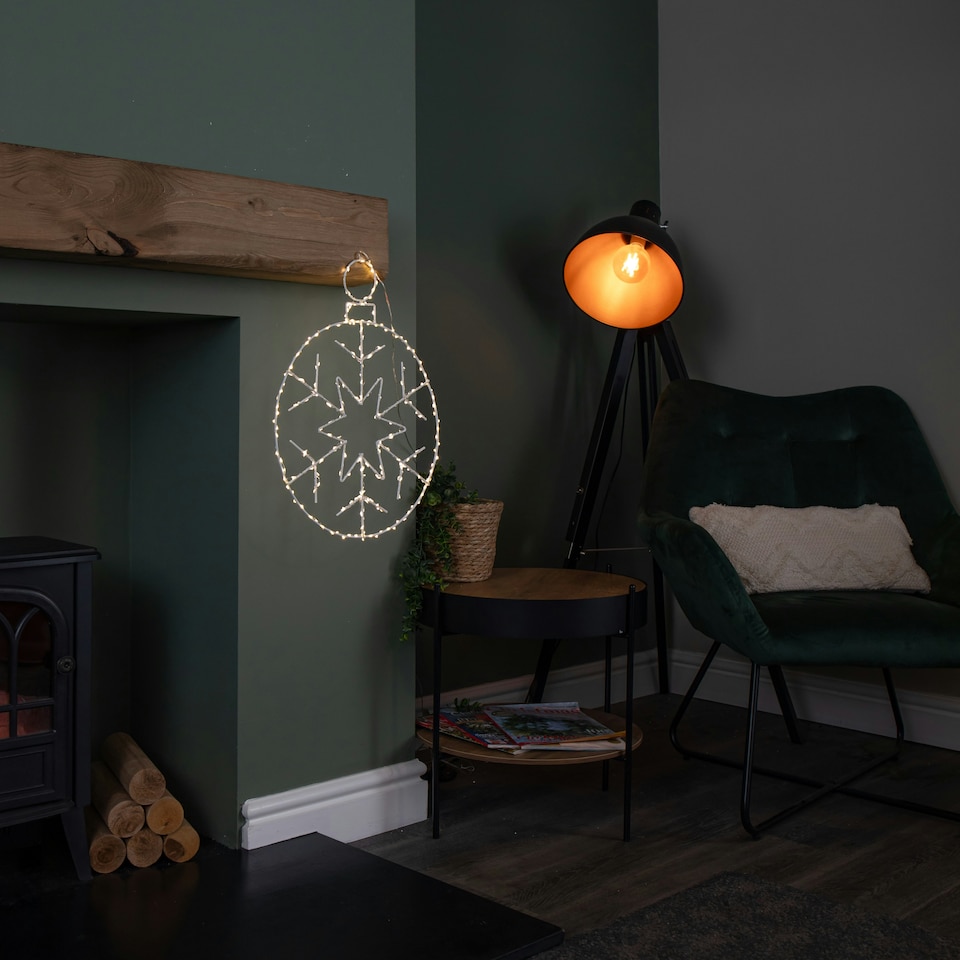 image 1 of 48cm x 38cm Light up Hanging Christmas Snowflake Bauble with 250 Warm White LEDs