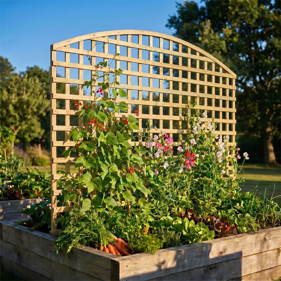 image 1 of Privacy Arch Top Wooden  W:6ft x H:5ft Trellis Fence Topper Plant Support (Pack of 3)