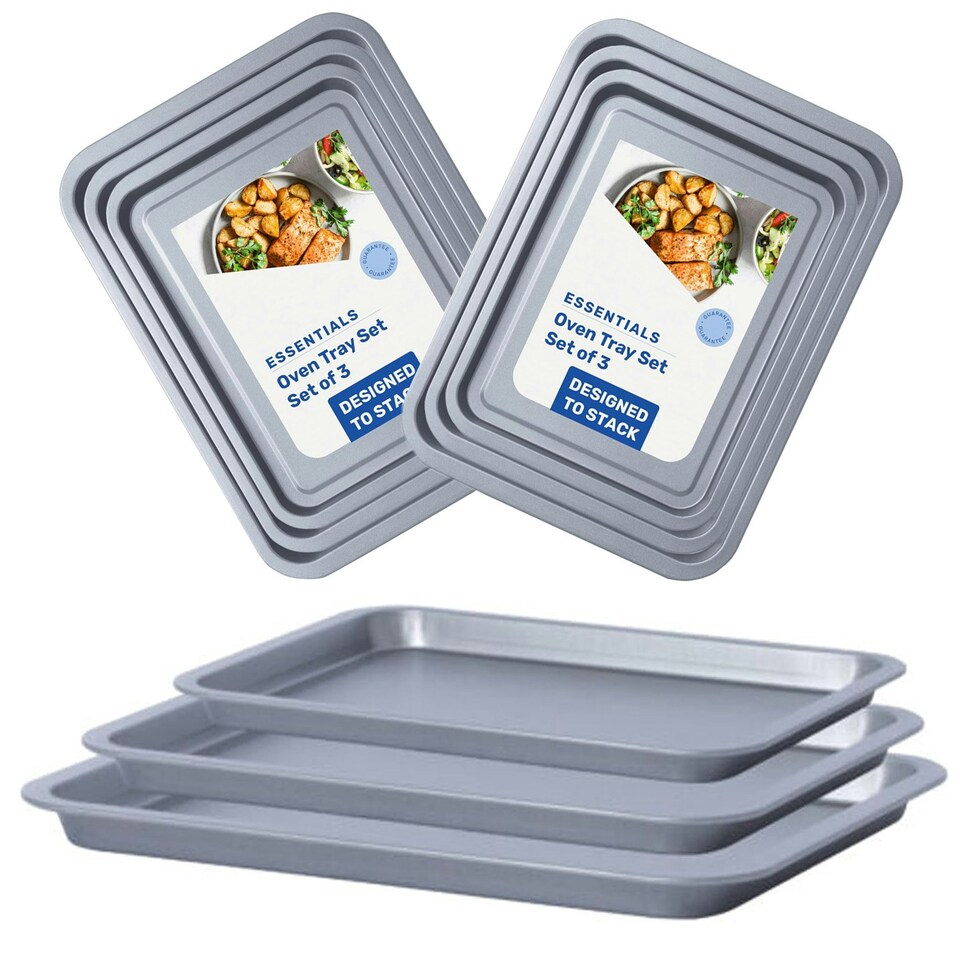 image 1 of Pack of 6 Essential Easy to Clean Non-Stick (35cm, 31cm & 28cm) Oven Tray Set