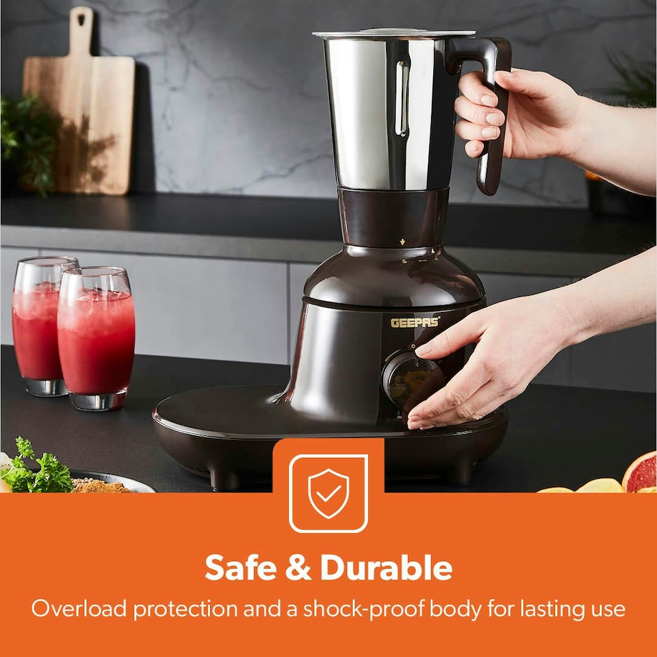 image 1 of GEEPAS 750W 3-in-1 Mixer Grinder | Stainless Steel Jars, Blades, Black