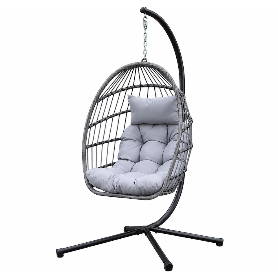 image 1 of Alivio Hanging Egg Chair with Stand, Weather-Resistant Indoor Outdoor Basket Chair Swing Chair