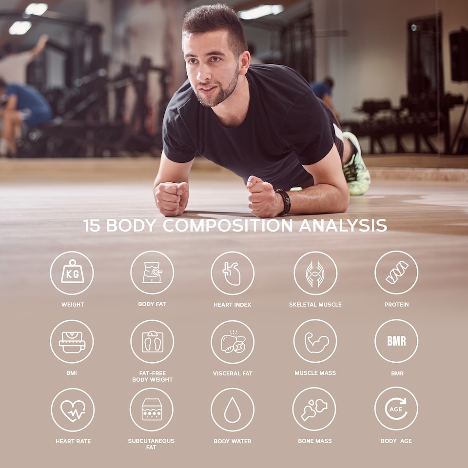 image 1 of Get Fit Smart Body Fat Bathroom Scales - Monitor Weight Loss, Digital Weighing Scale, Monitor 15 Compositions Free App & Large VA Led Screen | Black | 28x28cm | 1