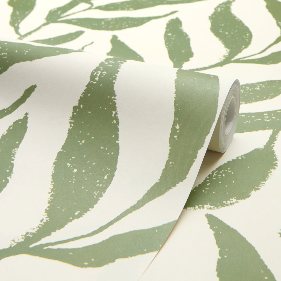 image 1 of Olive Leaf Wallpaper in Pistachio on Cream | Green | Pistachio Green on Cream | 50cm x 10m