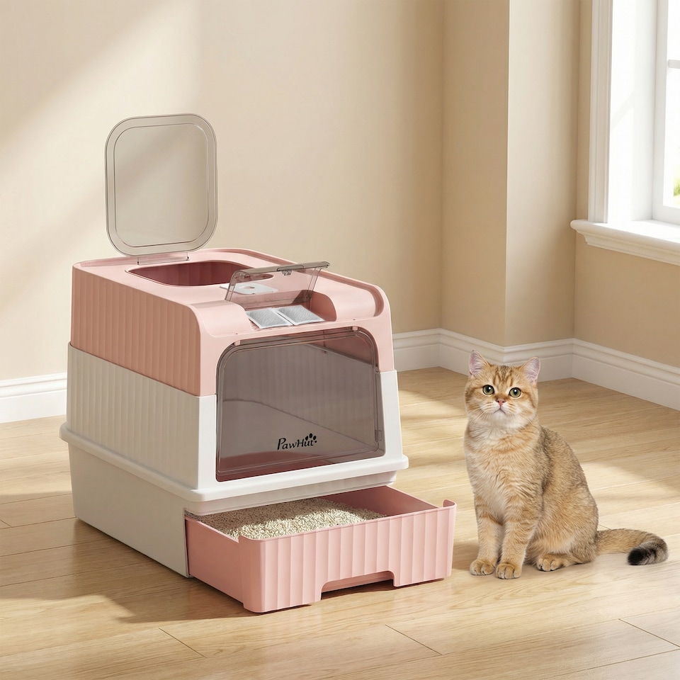 image 1 of PawHut Cat litter Box, Enclosed Cat Litter Box w/ Lid, Pull-Out Drawer Tray
