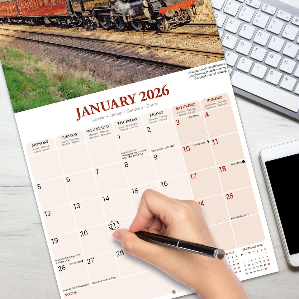 image 1 of Steam Trains 2026 Calendar | Square Wall Calendar | Train, Steam Railway Gift | Plastic Free Packaging | by Avonside Publishing