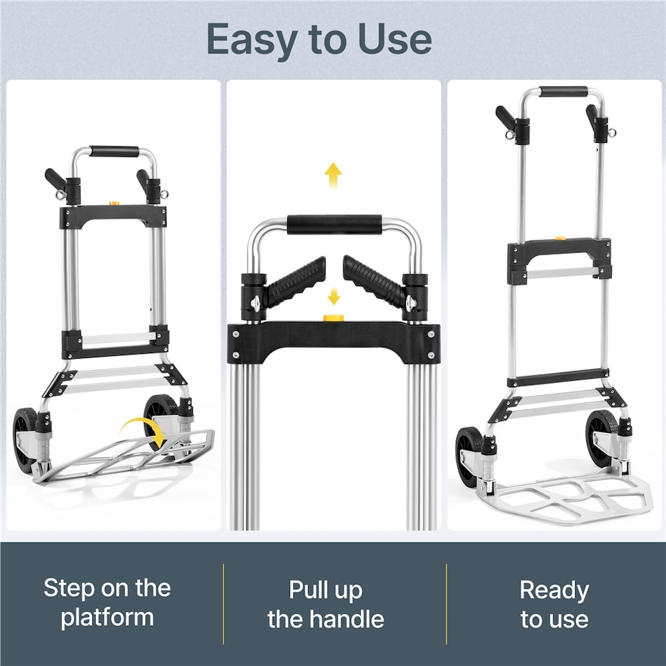 image 1 of Yaheetech Metal Hand Trolley with Adjustable Handle Height & Bungee Cord & Gloves-Silver