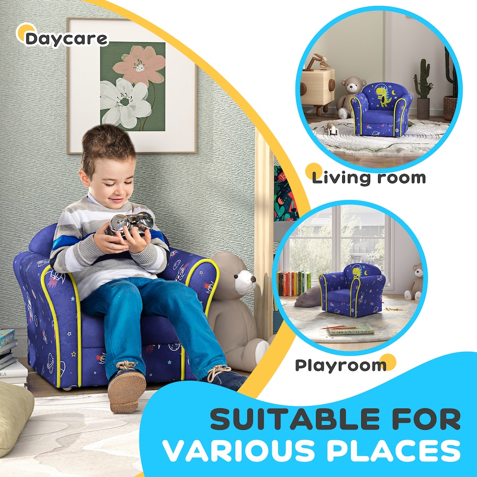 image 1 of AIYAPLAY Kids Armchair Toddler Sofa Chair Bedroom Playroom | Blue | One Size