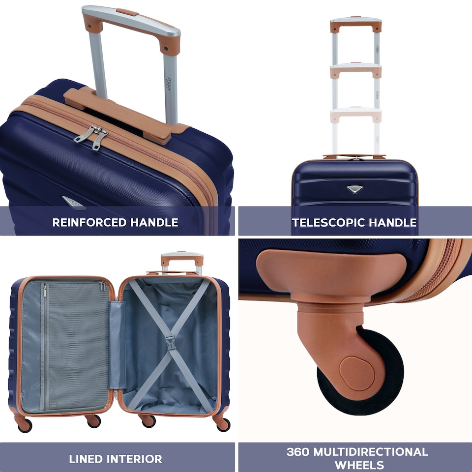 image 1 of Flight Knight Suitcase Set, Large Suitcase, Extra Large Suitcase, Cabin Suitcase 55x40x20cm - 60+ Airlines Approved - EasyJet, Jet2, Ryanair Priority Carry On Blue | Navy/Tan | Large