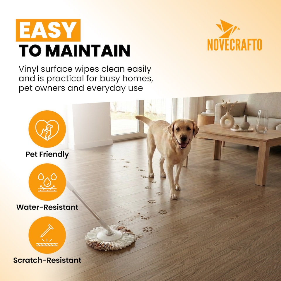 image 1 of NOVECRAFTO Self Adhesive Vinyl Floor Planks – Peel & Stick Flooring – Beige Grey Wood Effect – Easy DIY Installation – Durable & Waterproof Tiles | Brown | 1.39 sqm