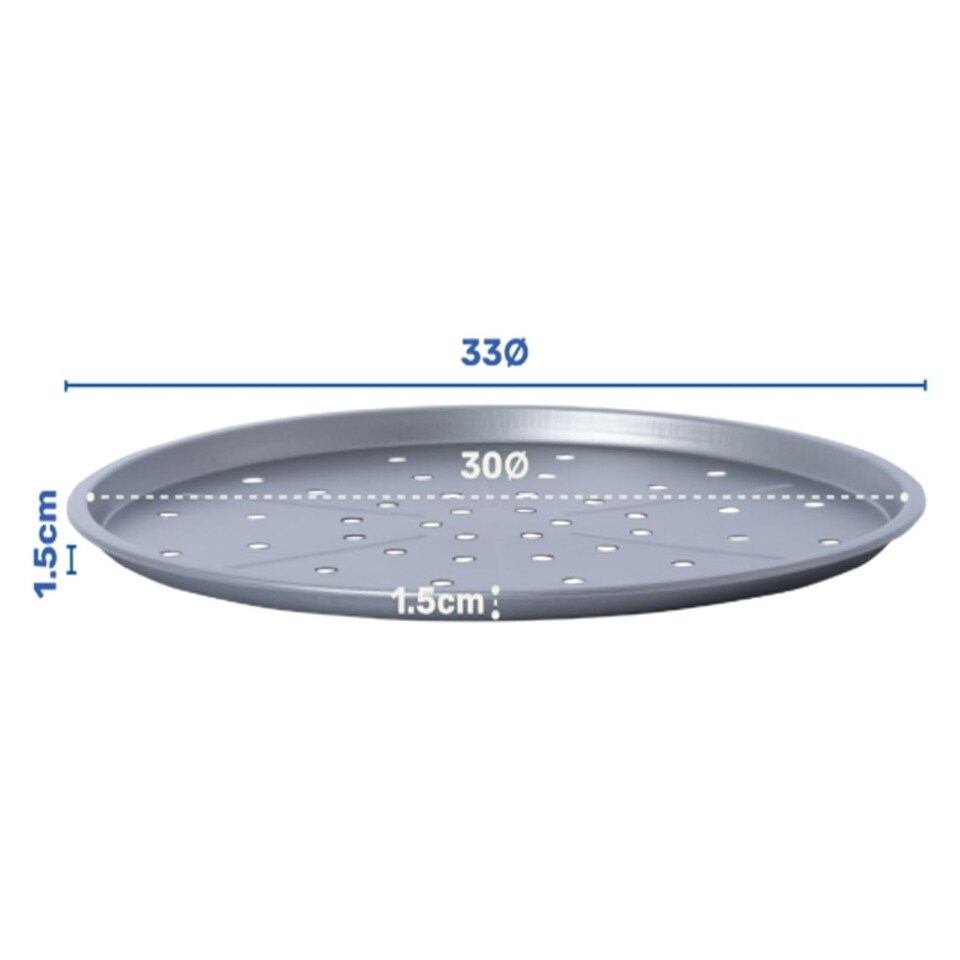 image 1 of 2 x 33cm Non-Stick Easy to Use Large Round Pizza Oven Tray Fridge & Freezer Safe Silver