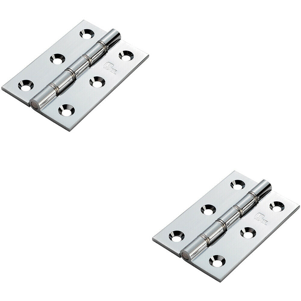 Loops 2x PAIR 76 x 50 x 2.5mm Heavy Duty Butt Hinge Polished Chrome Internal
