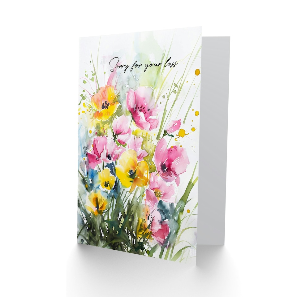 image 1 of Sorry Your Loss Watercolour Flowers Woman Sympathy Dad Card