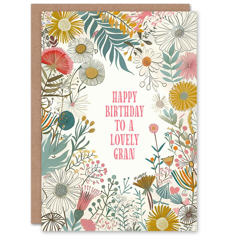image 1 of Modern Floral Wildflower Boho Elegant Gran Her Birthday Card
