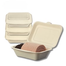 Bagasse Sugarcane Takeaway Boxes 7x5 Clamshell Containers, PFAS Free, TUV Home Compostable Certified Food Boxes for Hot & Cold Meals, Restaurants, Parties & Catering