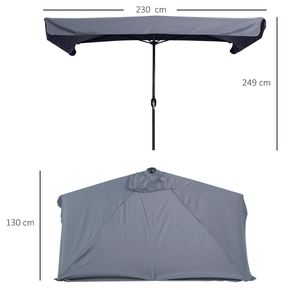 image 1 of Outsunny 2.3m Half Round Parasol Garden Sun Umbrella with Crank Grey