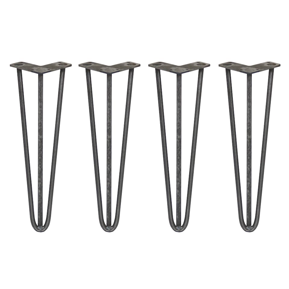 image 1 of 4 x 16" Hairpin Legs - 3 Prong - 12mm - Raw Steel